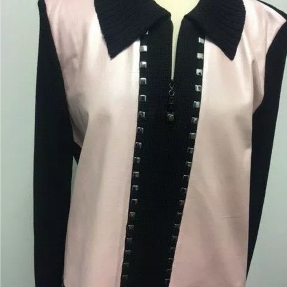 St. john Black Santana Knit jacket with pink Leather - Picture 2 of 4